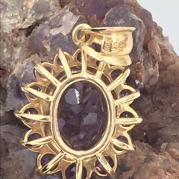 SOLD!!14K Gold 10ctw Amethyst Halo Design Pendant - Picture 2 of 8